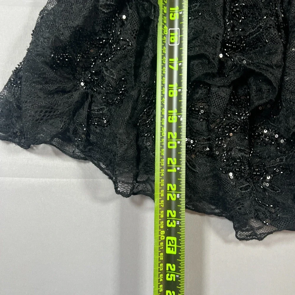 Windsor Midnight Magic Mini Dress Women Large Black Sequin Lace Spaghetti Straps